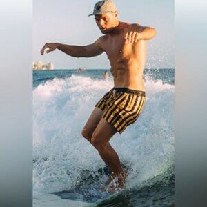 New Body Glove Nantucket Swim Trunks Board Shorts Stripe Yellow Black Sz S 30